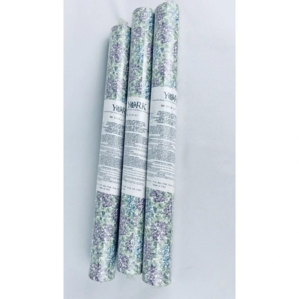 Vintage York Wallpaper WW 5117 R7‎ - 3 Double Rolls Beautiful Blue Purple Floral